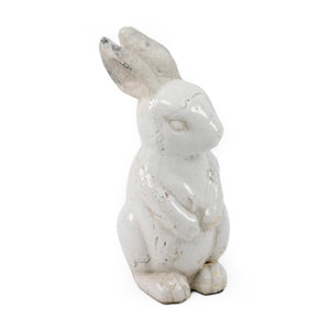 Zentique Distressed White Rabbit Large Ceramic Sculpture — Farmhouse Cottage Accent, Weathered Vintage Charm 4759L