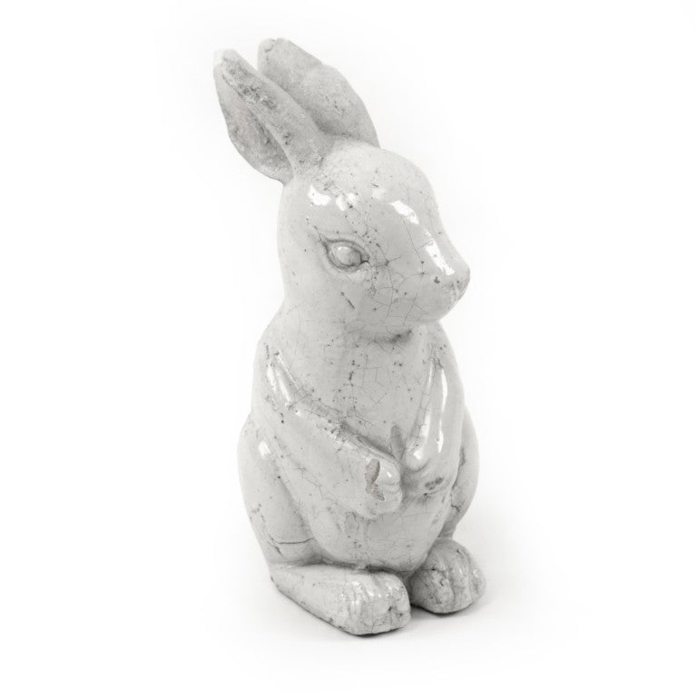 Zentique Distressed White Ceramic Rabbit Small Rustic Farmhouse Décor 11" Tall Hand-Finished Accent Piece 4759S