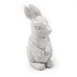 Zentique Distressed White Ceramic Rabbit Small Rustic Farmhouse Décor 11" Tall Hand-Finished Accent Piece 4759S