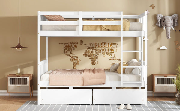 English Elm Twin Over Twin Rubberwood Bunk Bed With 2 Drawers – Convertible, Safe, Stylish & Space-Saving Design W504S00199-GIGA