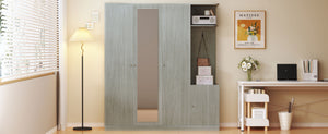English Elm 4-Door Wardrobe with Full-Length Mirror, Dust-Proof Compartments, Shoe Door & Anti-Tip Safety Features Gray N820S00056E