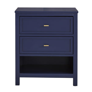 Danica Rubberwood Nightstand with Gold Hardware Two Drawers and Open Shelf Storage