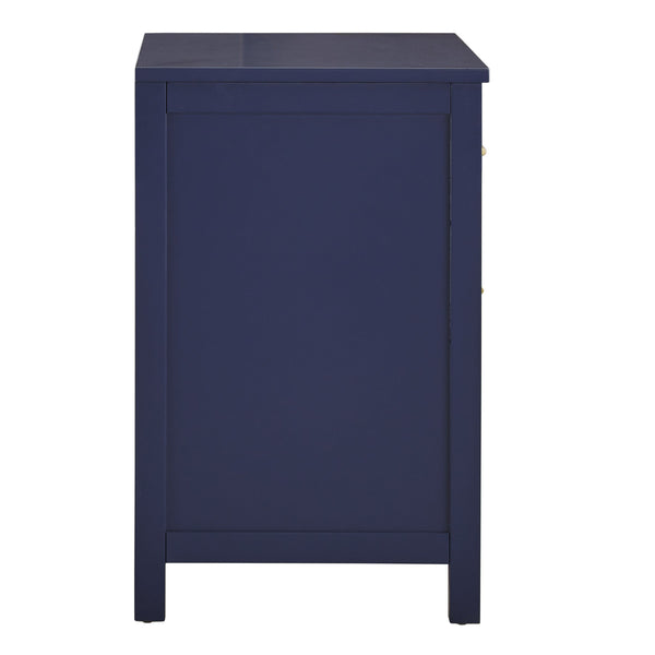 Danica Rubberwood Nightstand with Gold Hardware Two Drawers and Open Shelf Storage