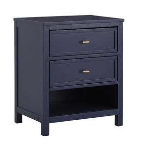 Danica Rubberwood Nightstand with Gold Hardware Two Drawers and Open Shelf Storage