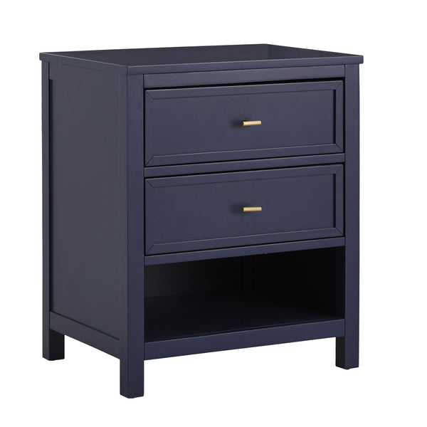 Danica Rubberwood Nightstand with Gold Hardware Two Drawers and Open Shelf Storage