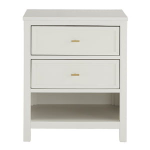 Homelegance Danica Rubberwood Nightstand with Gold Hardware Two Drawers and Open Shelf Storage White 475WH-4