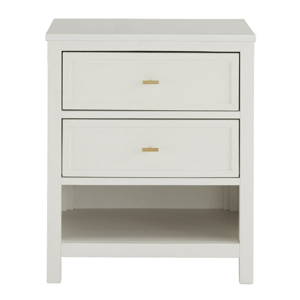 Homelegance Danica Rubberwood Nightstand with Gold Hardware Two Drawers and Open Shelf Storage White 475WH-4