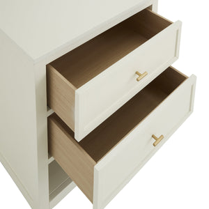 Danica Rubberwood Nightstand with Gold Hardware Two Drawers and Open Shelf Storage
