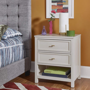 Danica Rubberwood Nightstand with Gold Hardware Two Drawers and Open Shelf Storage