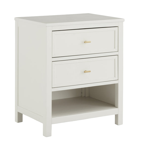 Danica Rubberwood Nightstand with Gold Hardware Two Drawers and Open Shelf Storage