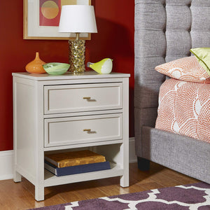 Danica Rubberwood Nightstand with Gold Hardware Two Drawers and Open Shelf Storage