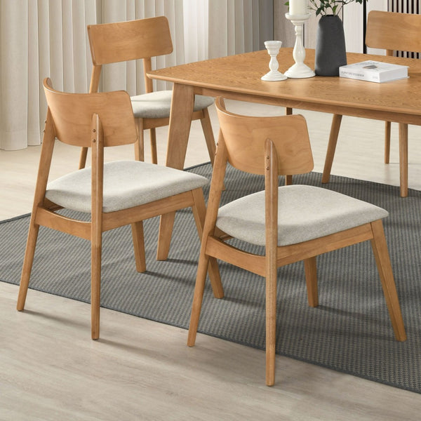 English Elm Dining Side Chairs Set of Two Beige Upholstered Padded Seat Solid Wood Frame B011P469525