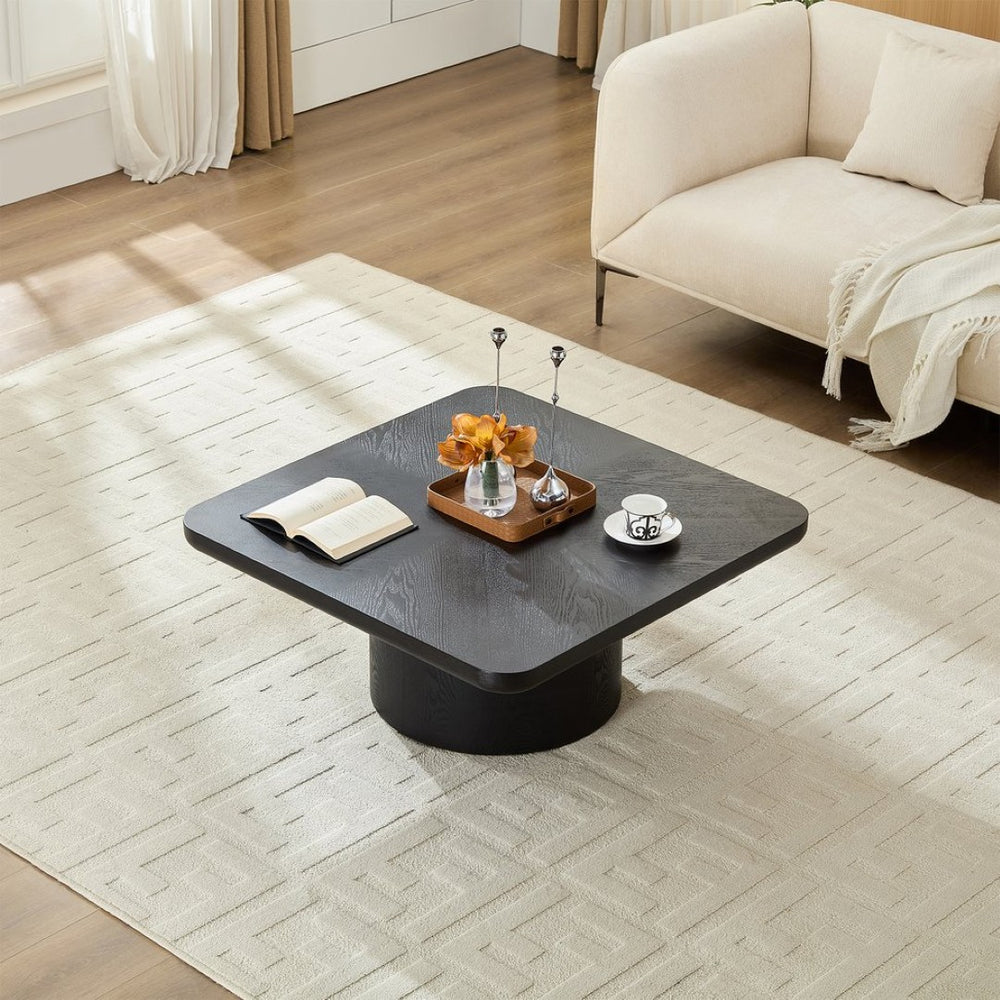 English Elm Square Herringbone Parquet Veneer Coffee Table Low Profile Contemporary Living Room Black W2085P384778