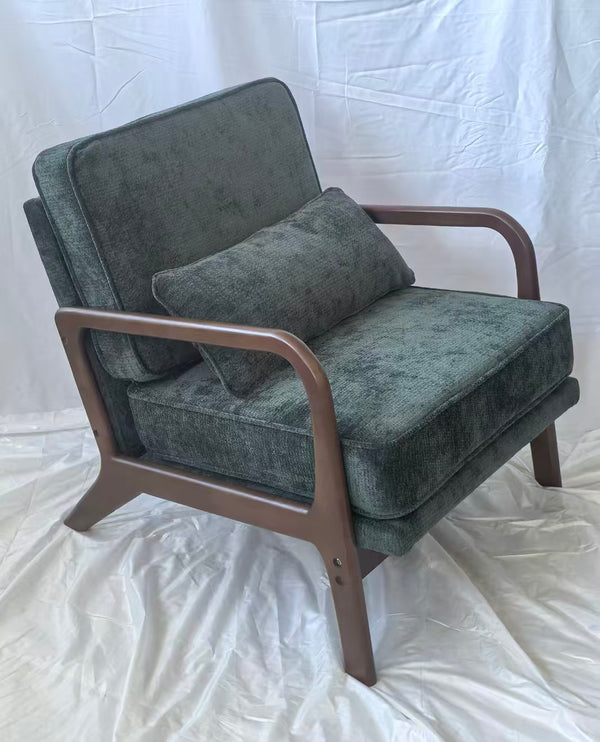 English Elm Mid-Century Modern Accent Chair - Elegant Dark Green Leisure Chair For Living Room & Bedroom Relaxation W1893P395619