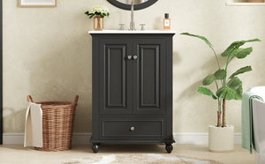 English Elm 24'' French Style Bathroom Vanity with Ceramic Sink Soft Close Cabinet and Drawer Black N710P411227B
