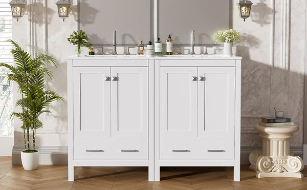 English Elm 48-Inch Modern Bathroom Vanity with Dual Ceramic Sinks, Ample Soft-Close Storage and Stylish Design White N729P000009K