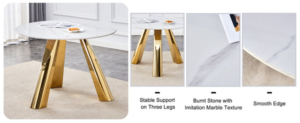 English Elm Table 7-Piece Dining Set With Snow Mountain White Sintered Stone Top & Stylish Black Chairs With Gold Legs W2920S00048-GIGA