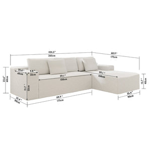 English Elm 104.3*68.9"modular Corduroy Sectional Sofa 2 Piece Reversible Chaise for Living Room W3819P391105