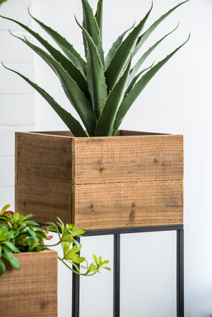 English Elm Set of 2 Reclaimed Wood Box Plant Stands with Iron Legs for Farmhouse Decor W2078P496651