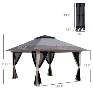 English Elm Outsunny 13x13 Pop up Canopy Gazebo with Mesh Netting Uv50 Steel Frame Outdoor W2225P485586