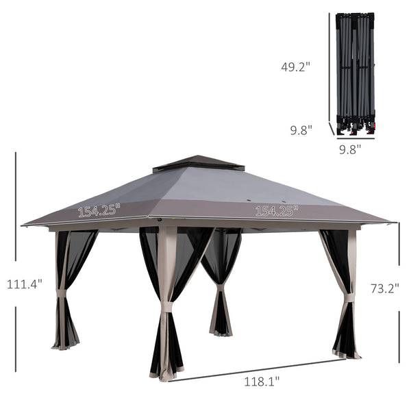 English Elm Outsunny 13x13 Pop up Canopy Gazebo with Mesh Netting Uv50 Steel Frame Outdoor W2225P485586