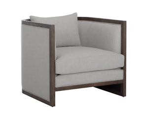 Sunpan CHLOE Lounge Chair - Rustic Distressed Oak Frame & Durable Linoso Light Grey Fabric for Comfort 110535