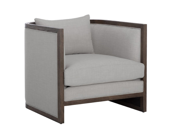 Sunpan CHLOE Lounge Chair - Rustic Distressed Oak Frame & Durable Linoso Light Grey Fabric for Comfort 110535
