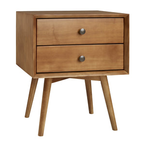 English Elm Walker Edison - Mid-Century Solid Wood Double-Drawer Nightstand with Beveled Edges, Antique Hardware, Easy Assembly Caramel 22 L x 17 W x 16 H B185P169297