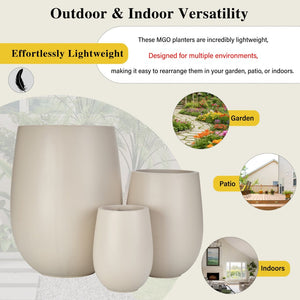 English Elm U_style Mgo Round Planter Set of Three Lightweight Pots for Patio and Indoor Decor N711P406658E