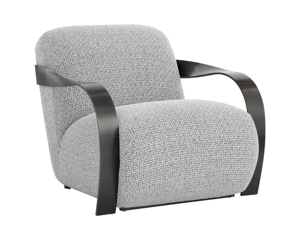 Sunpan Sonesta Lounge Chair - Sculptural Mid-century Design With Twisted Brass Arms In Haute Cobblestone Black Fabric 111577