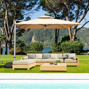 English Elm 10'X10' Square Cantilever Umbrella with Hydraulic Open, 5-Position Tilt, UPF50+ Polyester Canopy Beige W1859P337786