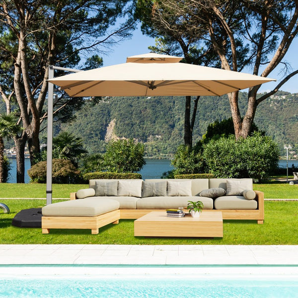 English Elm 10'X10' Square Cantilever Umbrella with Hydraulic Open, 5-Position Tilt, UPF50+ Polyester Canopy Beige W1859P337786