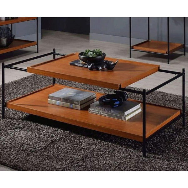 English Elm Rectangular Modern Coffee Table with Wood Top and Metal Frame, Two-Tone Finish for Stylish Living Black,Brown Oak B016P312862