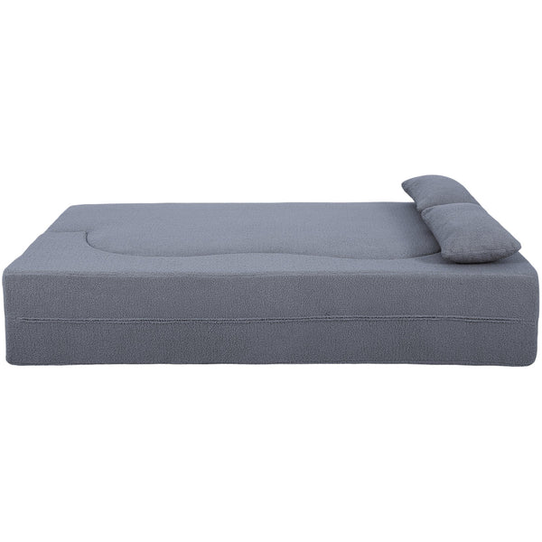 English Elm 2-in-1 Convertible Sofa Bed - Full Size Folding Loveseat with Plush Teddy Fabric, No Assembly Needed Grey W3163P322890