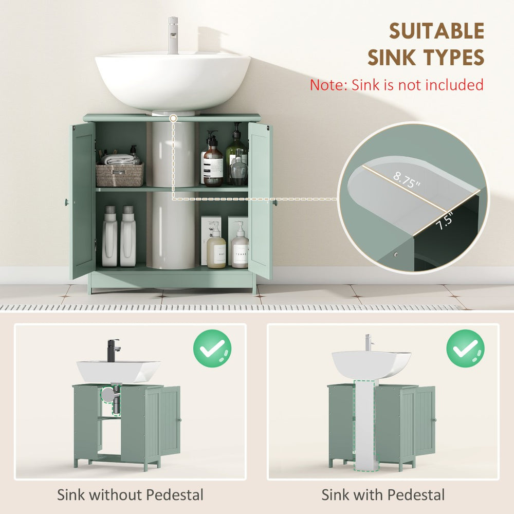 English Elm Bathroom Under Sink Cabinet Dark Green Mdf with Double Doors and Adjustable Shelf T3971P405325