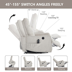 English Elm Beige Chenille Power Lift Recliner with Massage Heat and Usb for Senior Comfort Beige W1803P364114