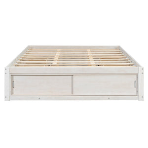 English Elm Queen Platform Bed with Four Storage Drawers Footboard Cubby Modern Low Profile Frame White LP000138AAK