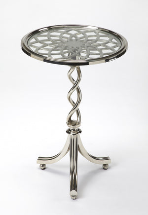 Homeroots 26" Silver Aluminum Open Lattice Round Top End Table   476023
