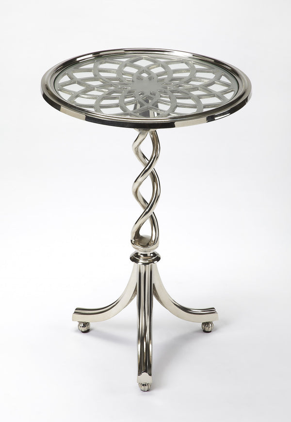 Homeroots 26" Silver Aluminum Open Lattice Round Top End Table   476023