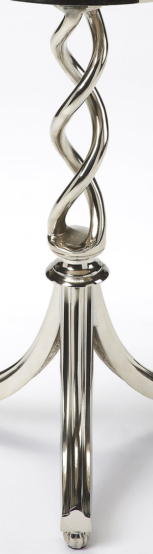 Homeroots 26" Silver Aluminum Open Lattice Round Top End Table   476023