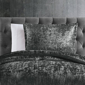 English Elm Turin Plush Crinkle Velvet 2-Piece Comforter Set Twin with Brushed Polyester Backing and Sham () Charcoal B340P341987