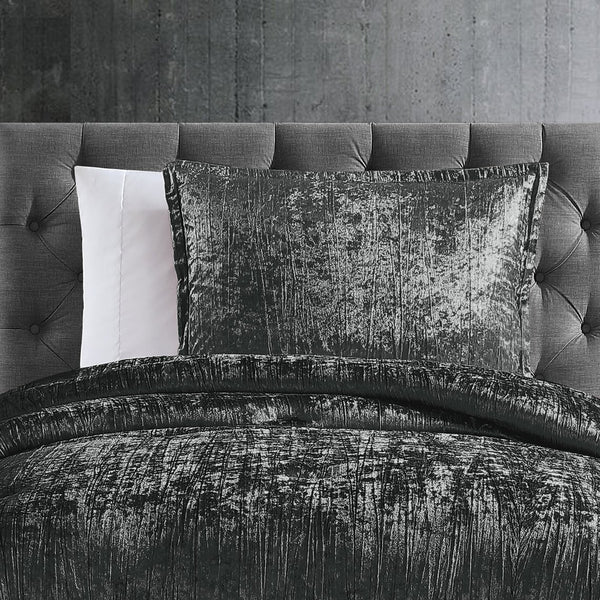 English Elm Turin Plush Crinkle Velvet 2-Piece Comforter Set Twin with Brushed Polyester Backing and Sham () Charcoal B340P341987