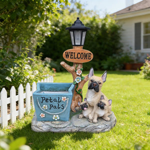 English Elm Labrador Solar Garden Statue with Led Glow and Built-in Succulent Planter Basin W5398P464246