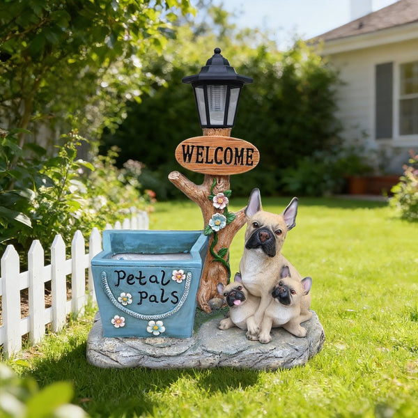 English Elm Labrador Solar Garden Statue with Led Glow and Built-in Succulent Planter Basin W5398P464246