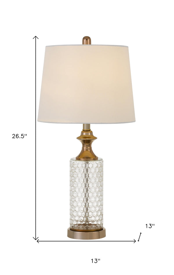 Homeroots Set Of Two 27" Glass Honeycomb And Rose Gold Table Lamps   476134