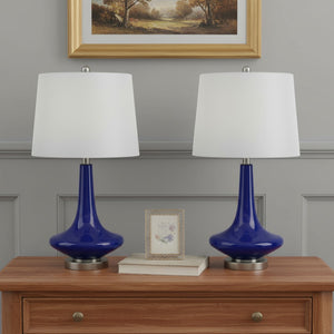 HomeRoots Set of Two 26" Silver Metal Bedside Table Lamps with White Globe Shade for Modern Elegance & Style 476135