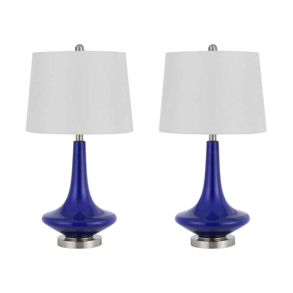 HomeRoots Set of Two 26" Silver Metal Bedside Table Lamps with White Globe Shade for Modern Elegance & Style 476135