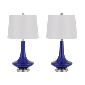 HomeRoots Set of Two 26" Silver Metal Bedside Table Lamps with White Globe Shade for Modern Elegance & Style 476135