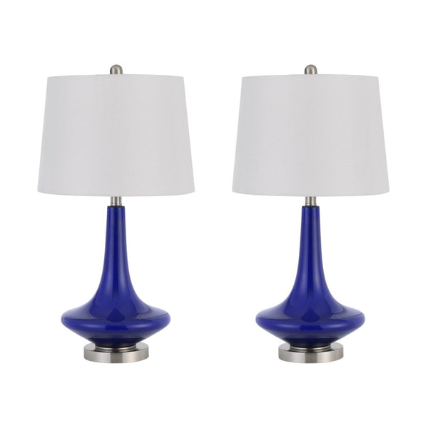 HomeRoots Set of Two 26" Silver Metal Bedside Table Lamps with White Globe Shade for Modern Elegance & Style 476135