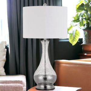 Homeroots Set Of Two 27" Glass And Steel Table Lamps   476139